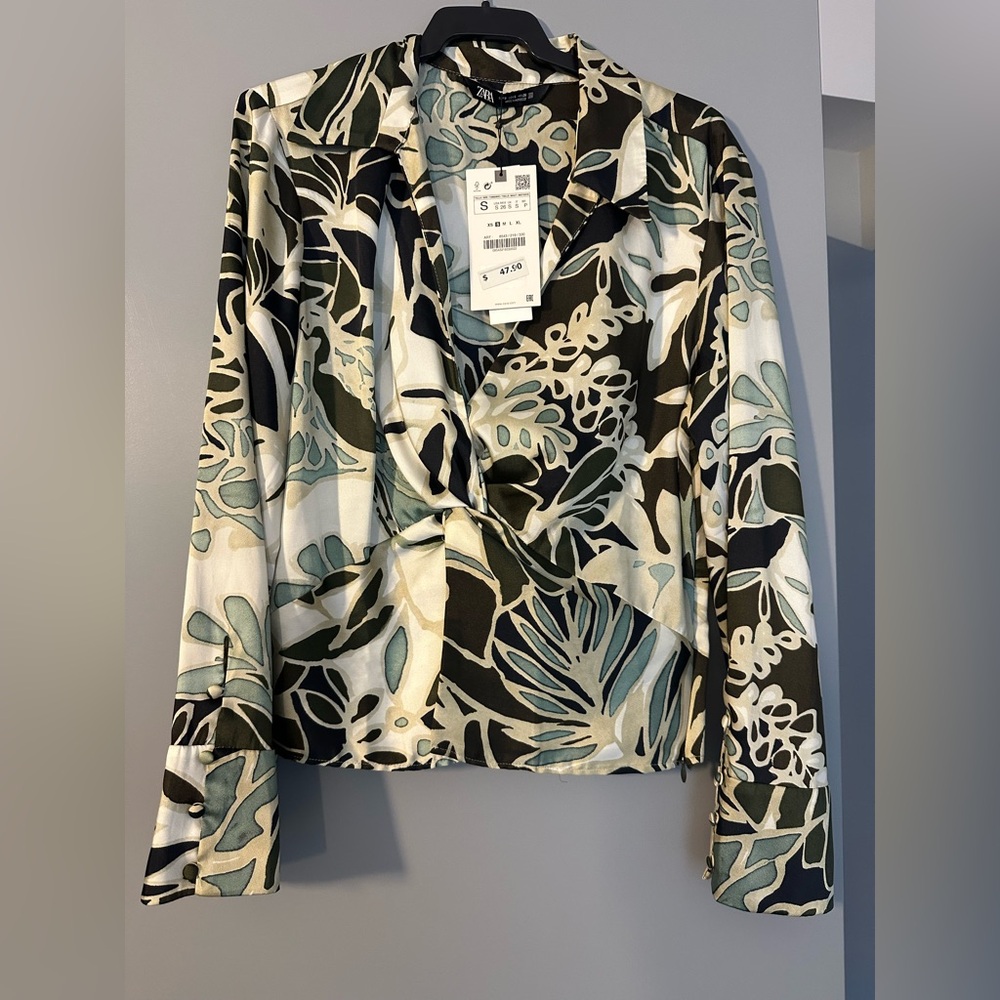Zara Black and Cream Floral Shirt